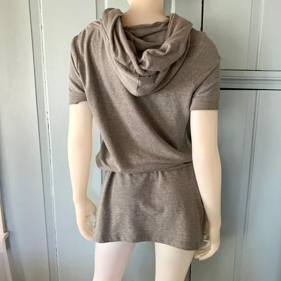 Burton Hoodie Dress Medium Sweatshirt Beach Coverup Gray Knit Drawstring Waist - Picture 7 of 7